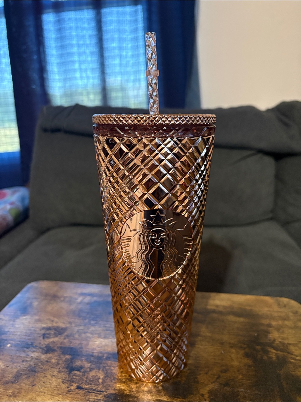 Starbucks Rose Gold Diamond-Textured Tumbler with Straw